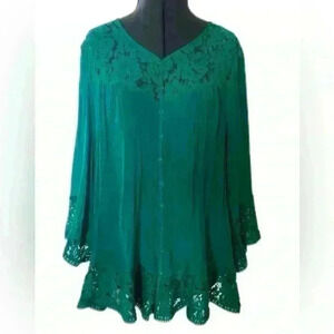 ZAK & Rachel Teal lace long sleeve blouse top women 2X